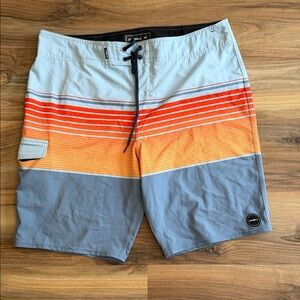 O'Neill Men's Light Blue, Orange & Gray Striped Board Shorts